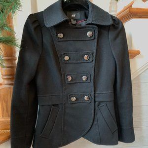 H&M Black Wool Button Down Peacoat